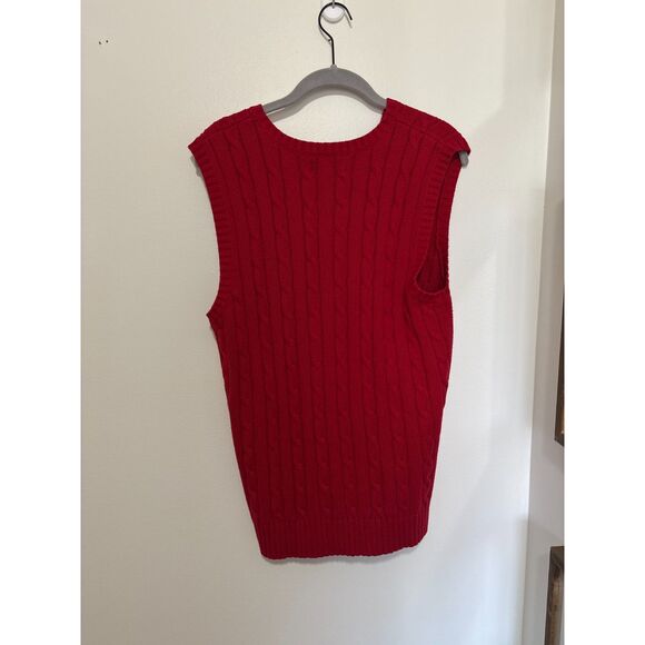Chaps XL Red Cable Knit Sweater Vest Cotton Preppy V Neck Layering Academia - Picture 6 of 8